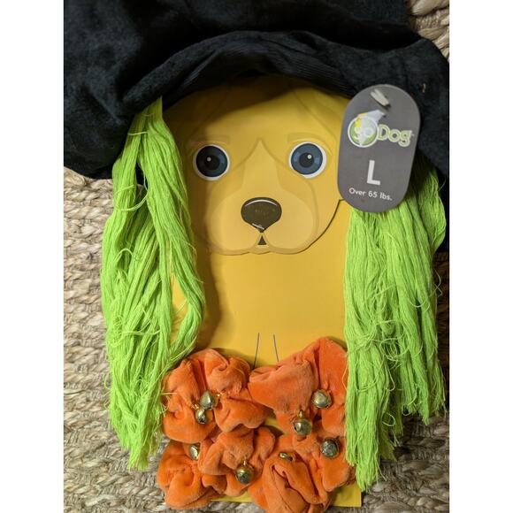 GoDog Witch Halloween Costume Dogs L (over 65 lb) Hat & 4 Paw Scrunchies Bells - Picture 2 of 7